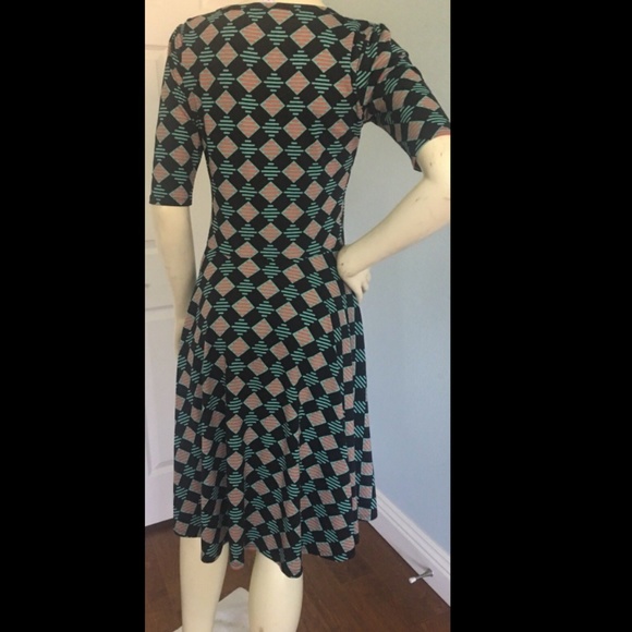 LulaRoe Nicole Dress Geometric Blue Black Green M - Picture 2 of 4